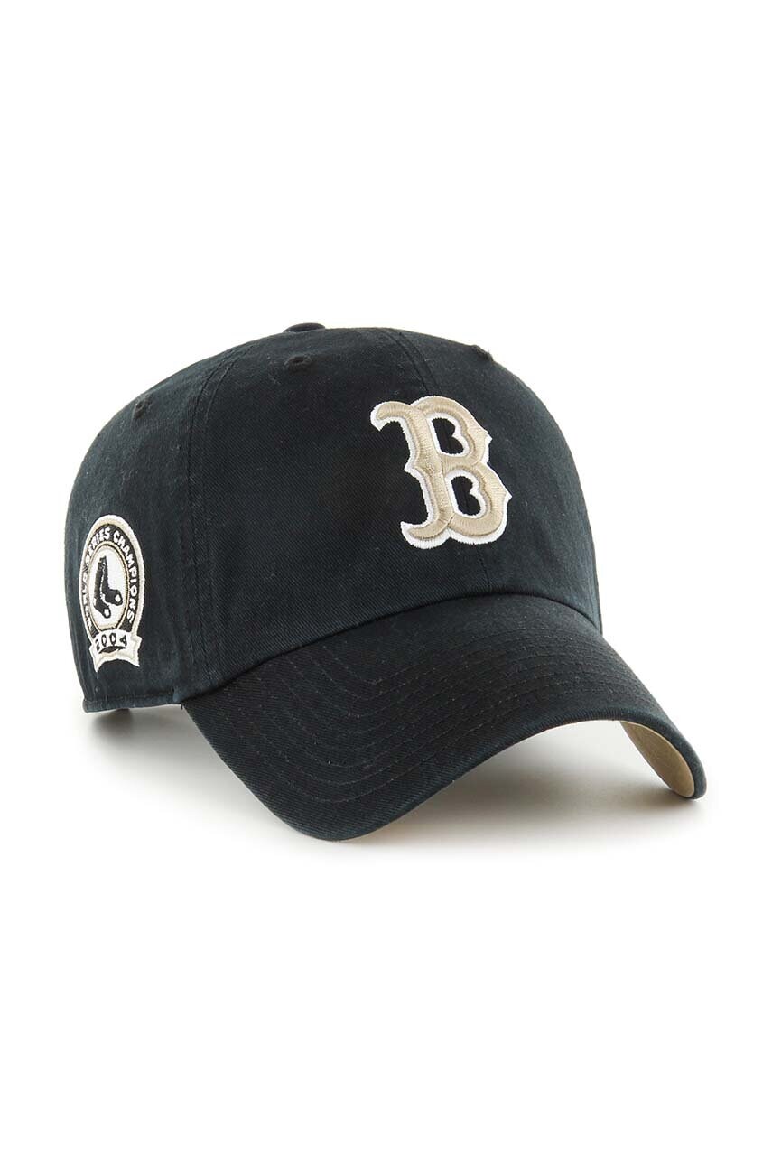 Бавовняна бейсболка 47 brand MLB Boston Red Sox колір чорний з аплікацією BCWS-DBLUN02GWS-BK04