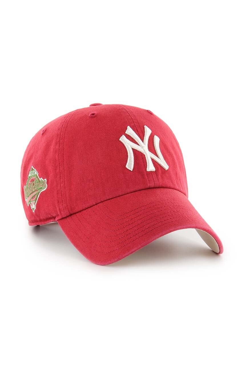Бавовняна бейсболка 47 brand MLB New York Yankees колір червоний з аплікацією BCWS-DBLUN17GWS-XY96