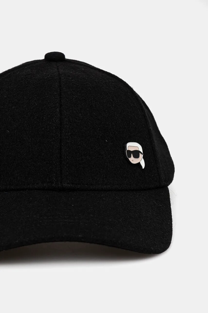 Вовняна кепка Karl Lagerfeld колір чорний з аплікацією 246W3402