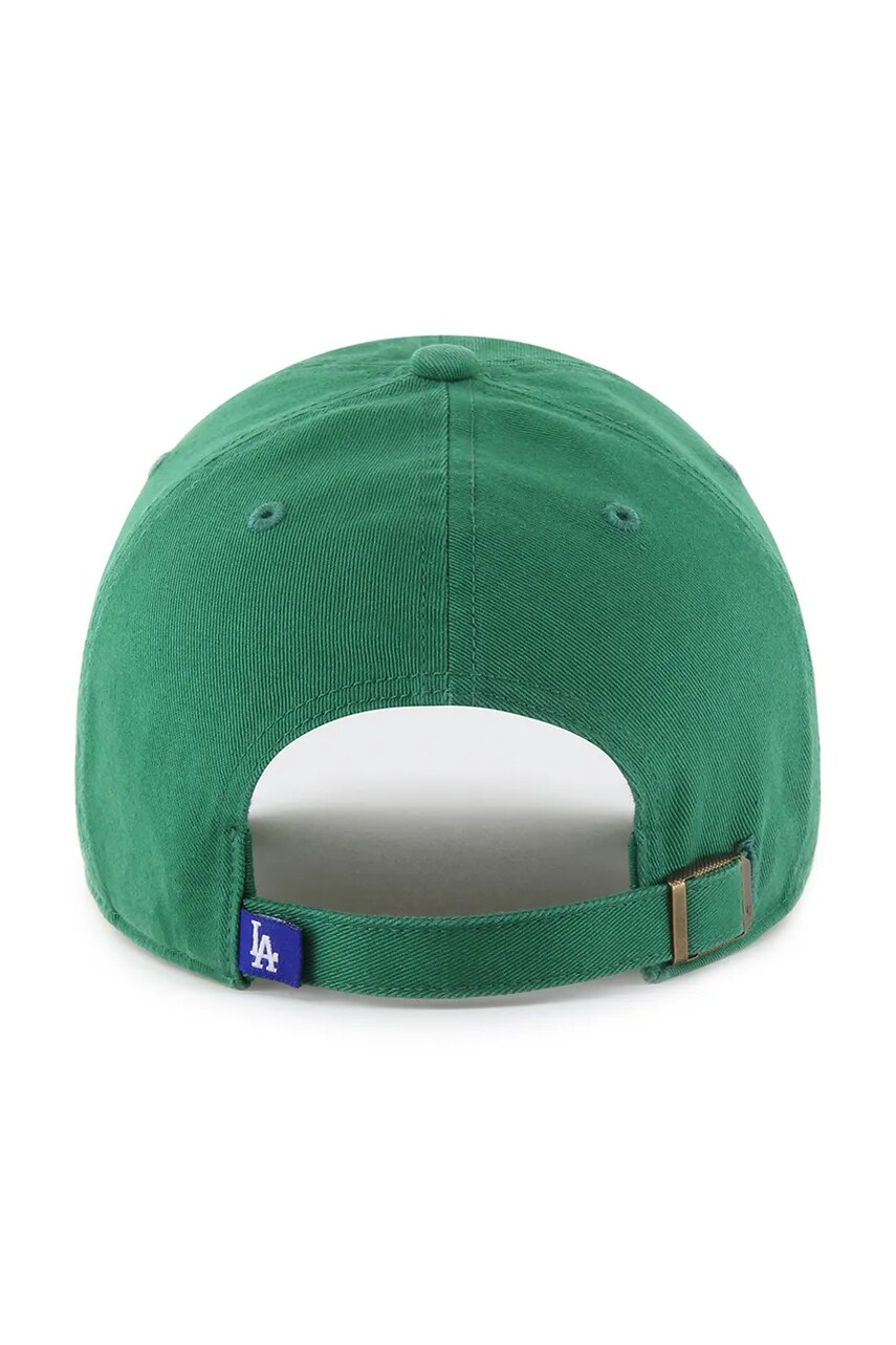 Бавовняна бейсболка 47 brand MLB Los Angeles Dodgers колір зелений однотонна B-RGW12GWS-KYB