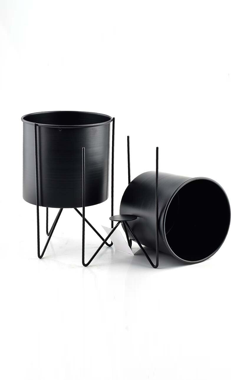 Набір квіткових горщиків зі стелажем Affek Design Swen Black 2-pack