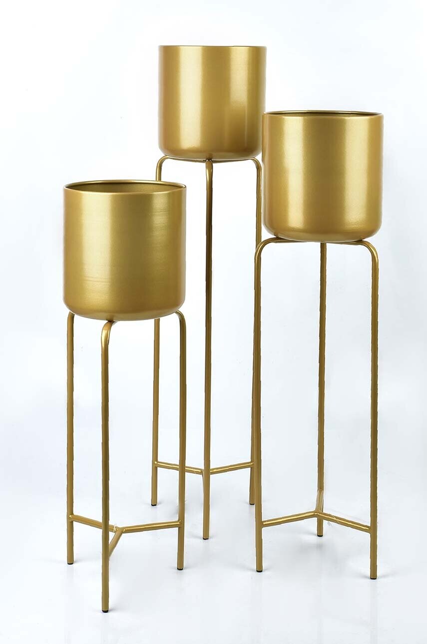 Набір квіткових горщиків зі стелажем Affek Design Swen Gold 3-pack