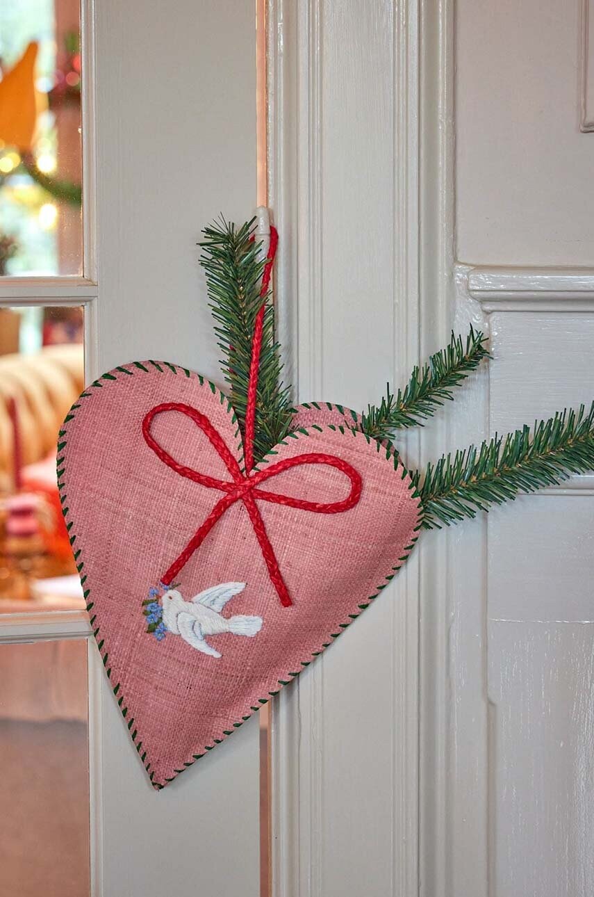 Новорічна прикраса Rice Large Heart Raffia Christmas
