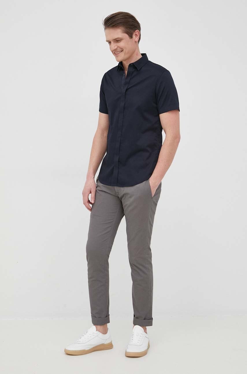 Сорочка Armani Exchange чоловіча колір синій slim класичний комір