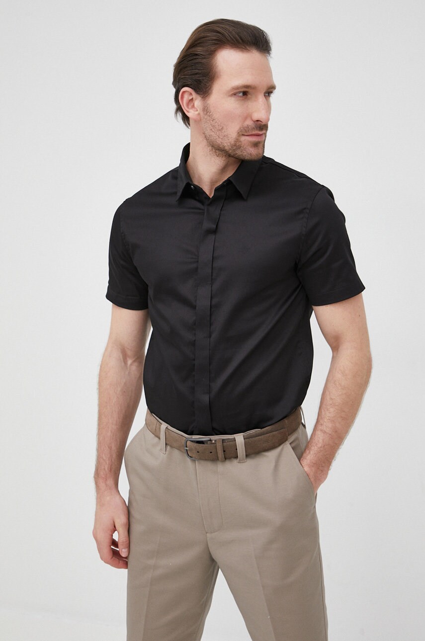 Сорочка Armani Exchange чоловіча колір чорний slim класичний комір
