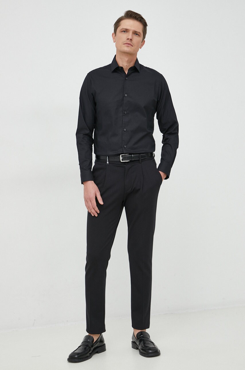 Сорочка Armani Exchange чоловіча колір чорний slim класичний комір