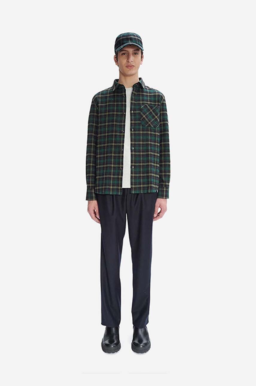 Сорочка з домішкою вовни A.P.C. Surchemise Trek колір зелений regular класичний комір COEZX.H02396-GREEN