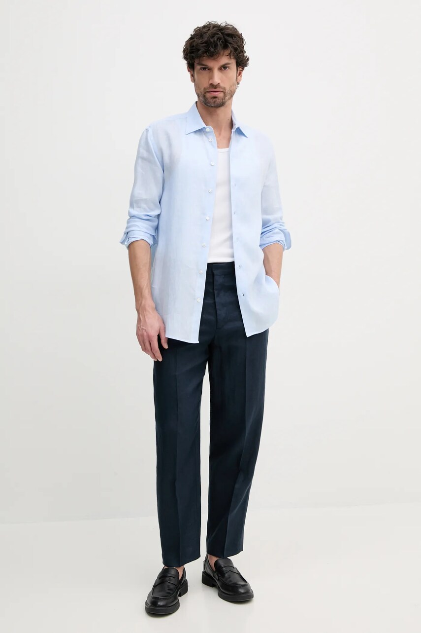 Сорочка з льону Emporio Armani чоловіча regular класичний комір 01SM0L 010F9