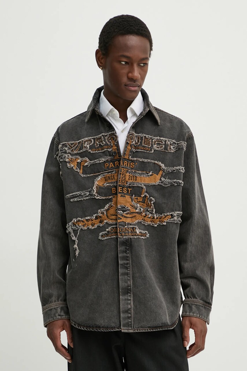 Джинсова сорочка Y/Project EVERGREEN PARIS' BEST PATCH DENIM SHIRT колір сірий relaxed класичний комір 207SI002