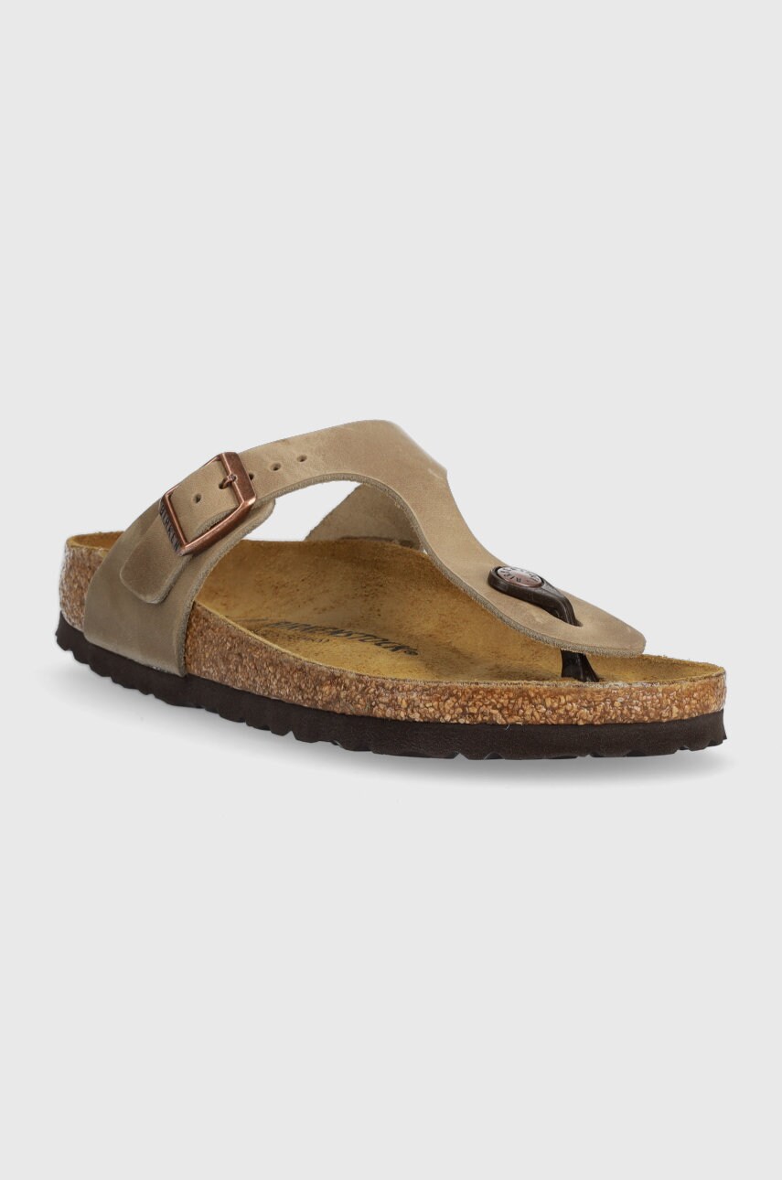 Шкіряні в'єтнамки Birkenstock Gizeh жіночі колір коричневий на плоскому ходу