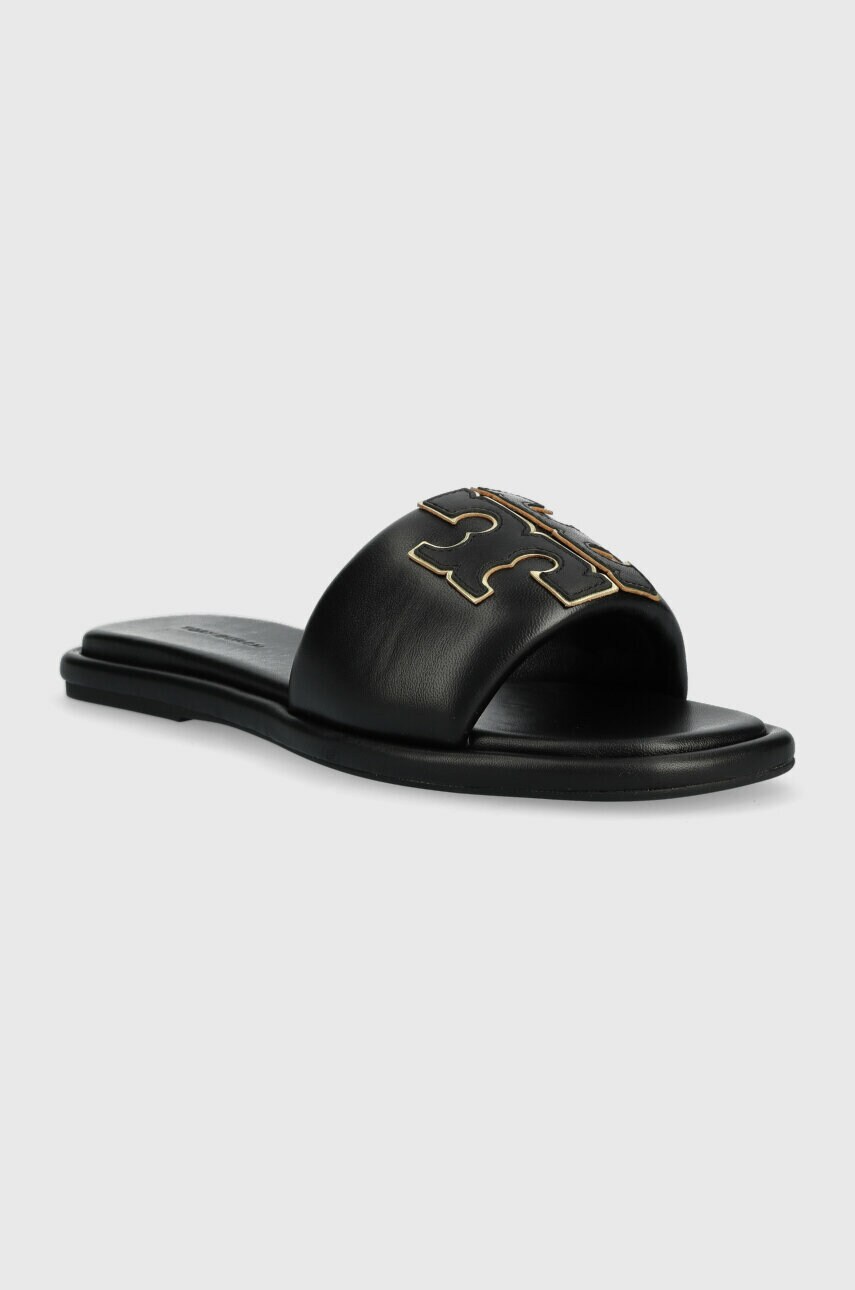 Шкіряні шльопанці Tory Burch Double T Sport Slide жіночі колір чорний 79985
