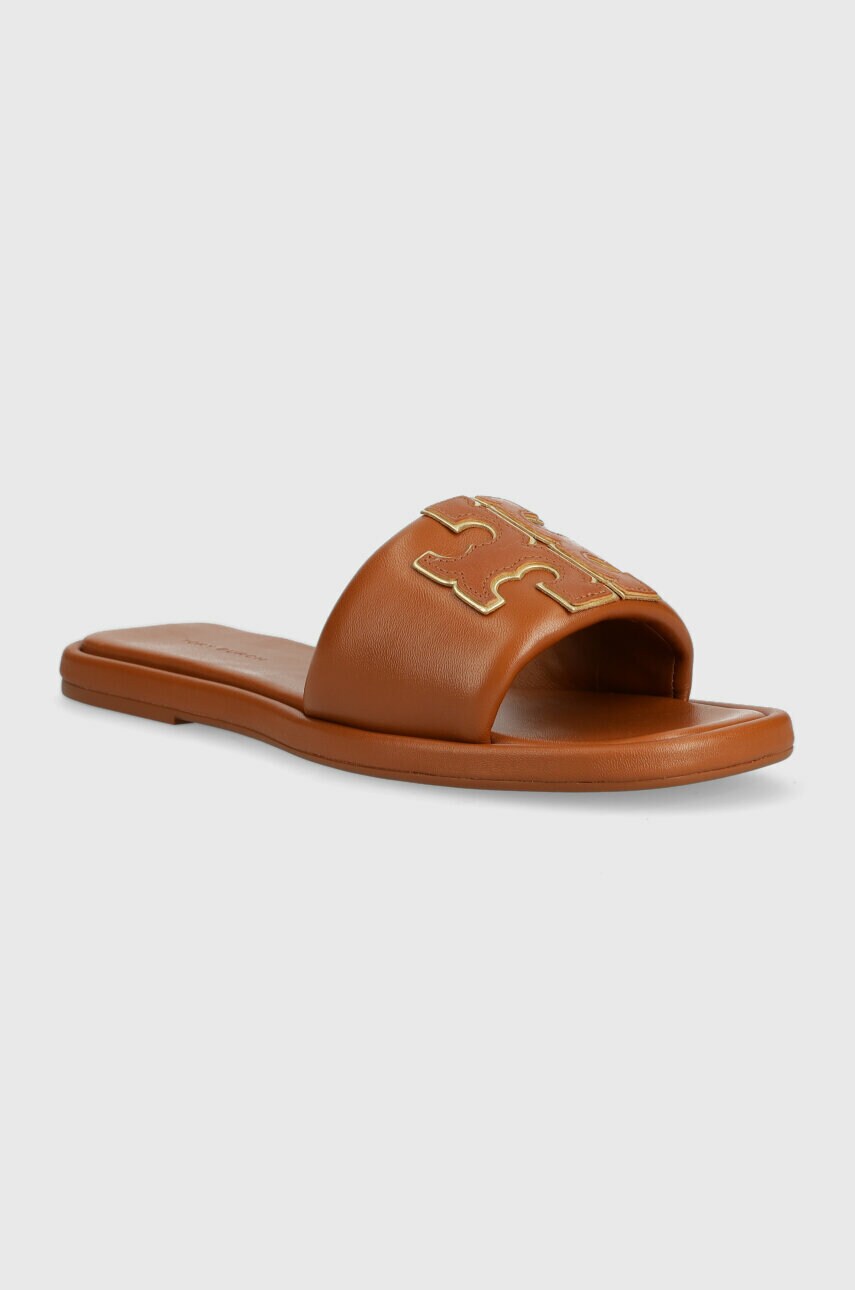 Шкіряні шльопанці Tory Burch Double T Sport Slide жіночі колір коричневий 79985-202