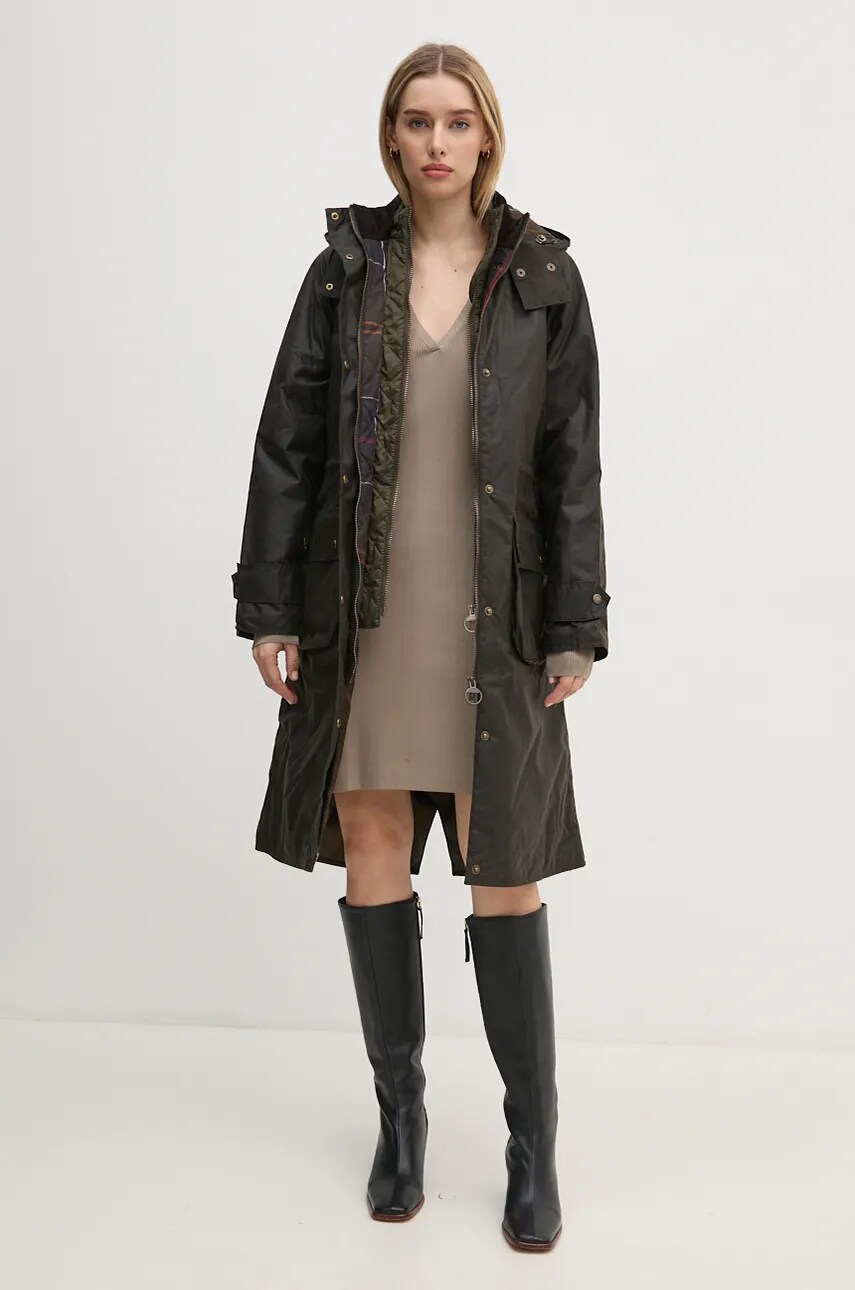 Парка Barbour Long Cannich Wax жіноча колір зелений перехідна LWX1264