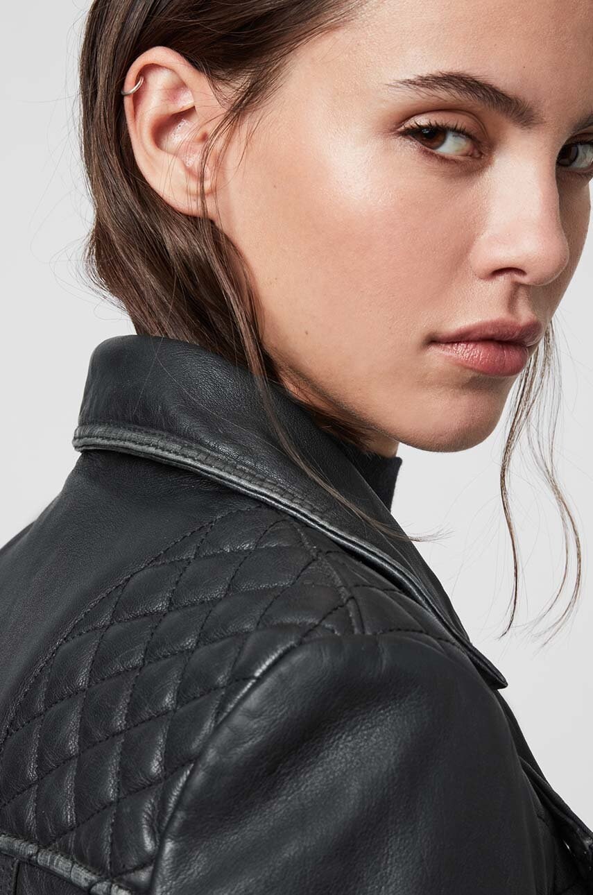 Шкіряна куртка AllSaints жіноча колір чорний перехідна