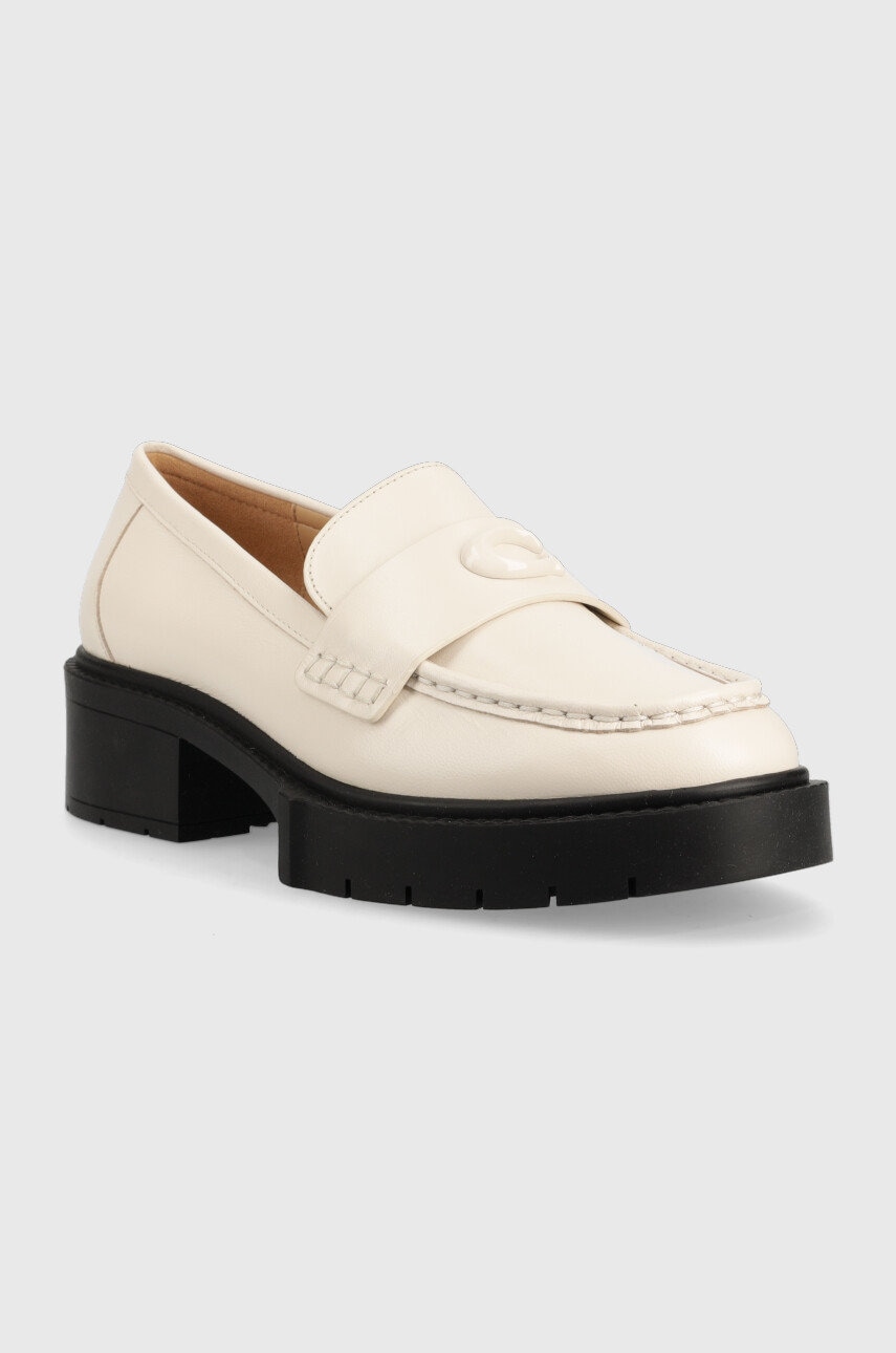 Шкіряні мокасини Coach Cb990 Leah Loafer жіночі колір бежевий на платформі CB990