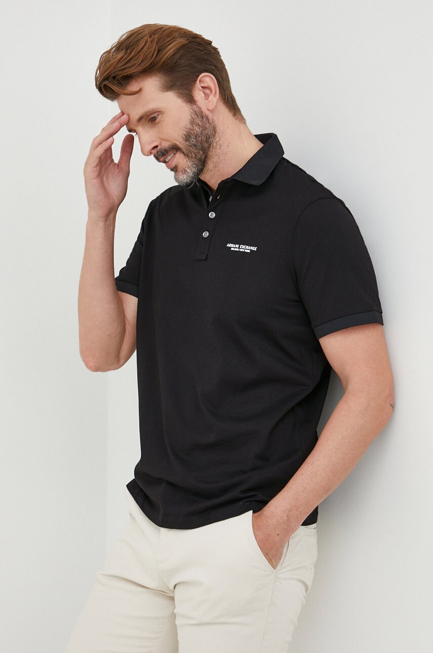 Бавовняне поло Armani Exchange колір чорний з принтом