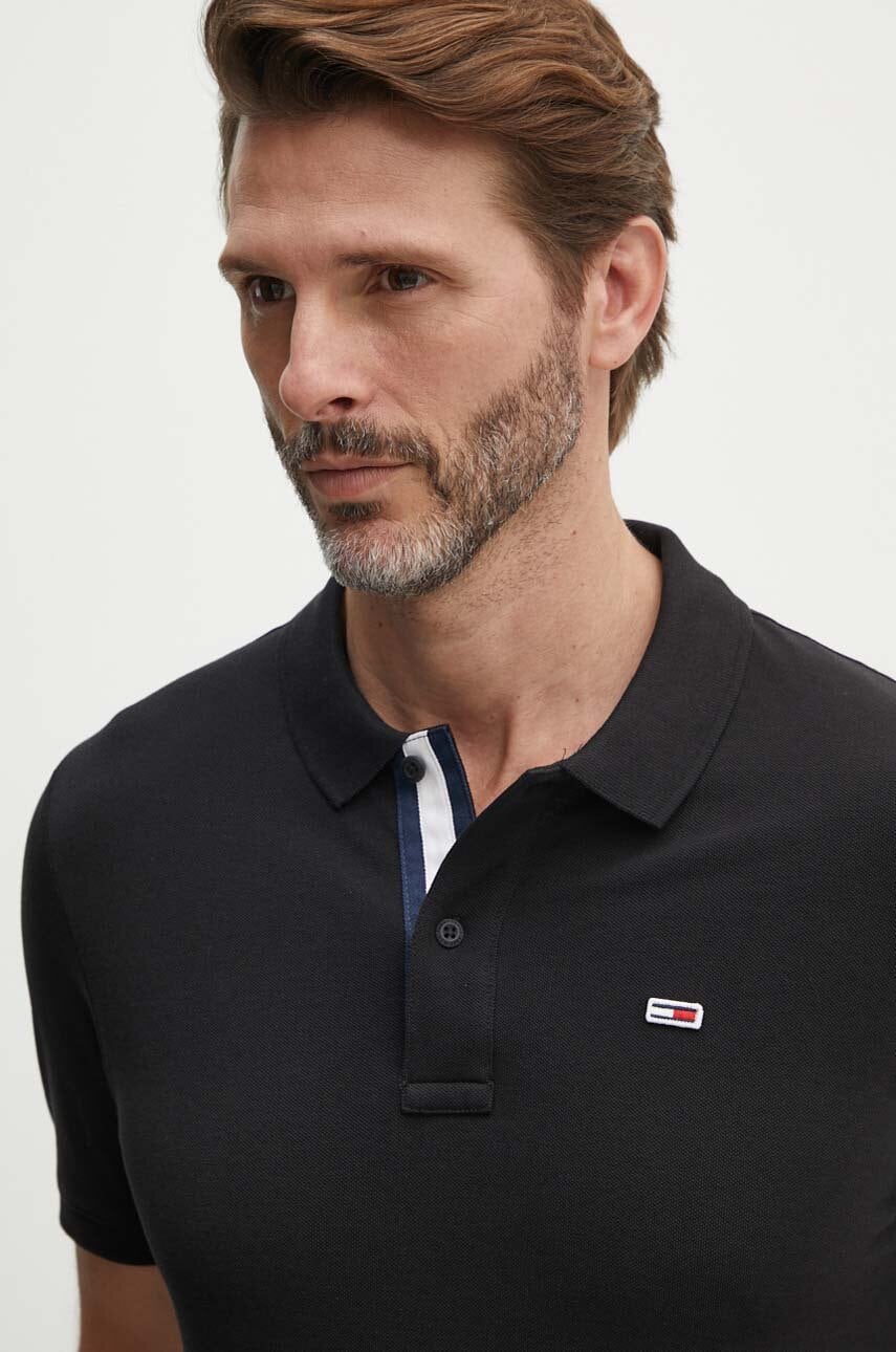 Бавовняне поло Tommy Jeans колір чорний однотонне DM0DM15370