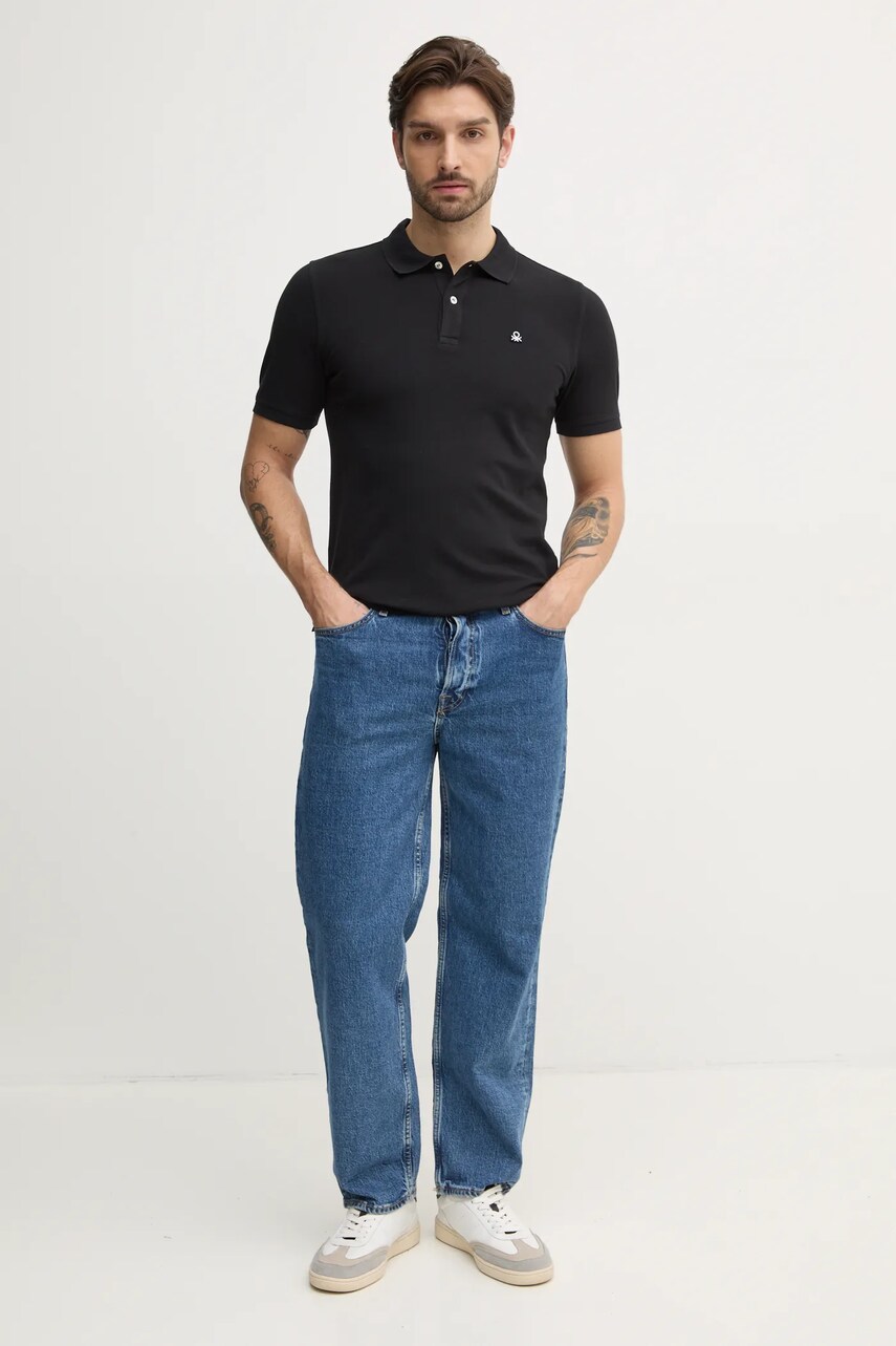 Поло United Colors of Benetton чоловіче колір чорний однотонне 3WG9U301Z