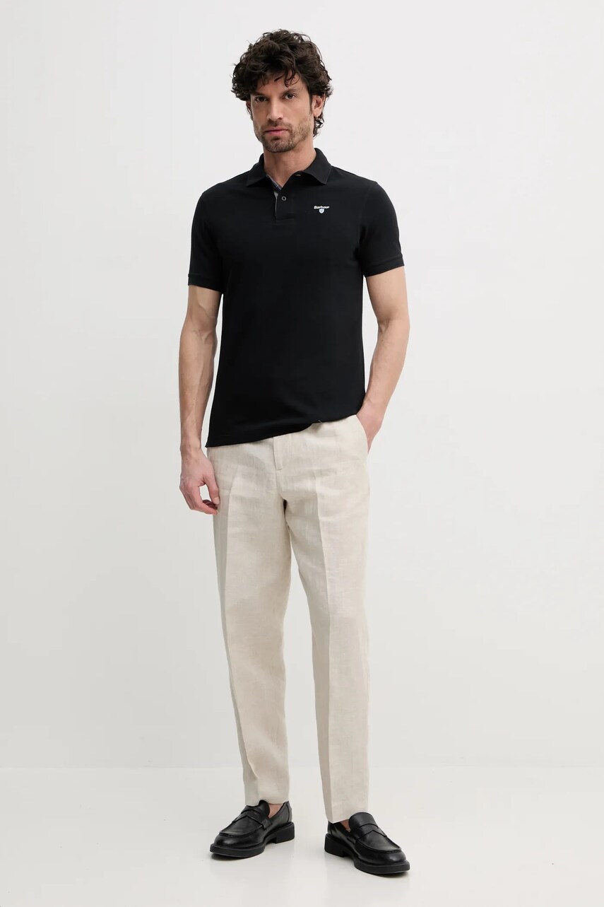 Бавовняне поло Barbour Tartan Pique Polo Shirt чоловіче колір чорний однотонне MML0012