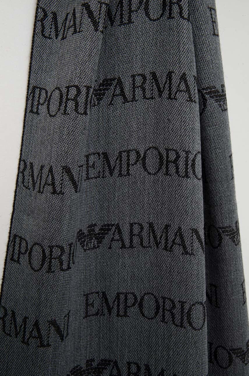 Вовняна шаль Emporio Armani колір сірий візерунок