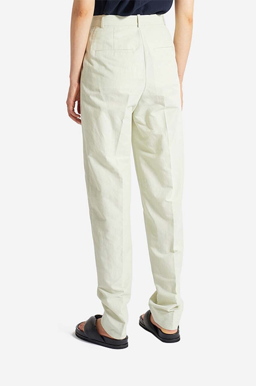 Штани з домішкою льону Wood Wood Courtney Mini Stripe Trousers колір зелений прямі висока посадка 12211600.5291-PASTELG