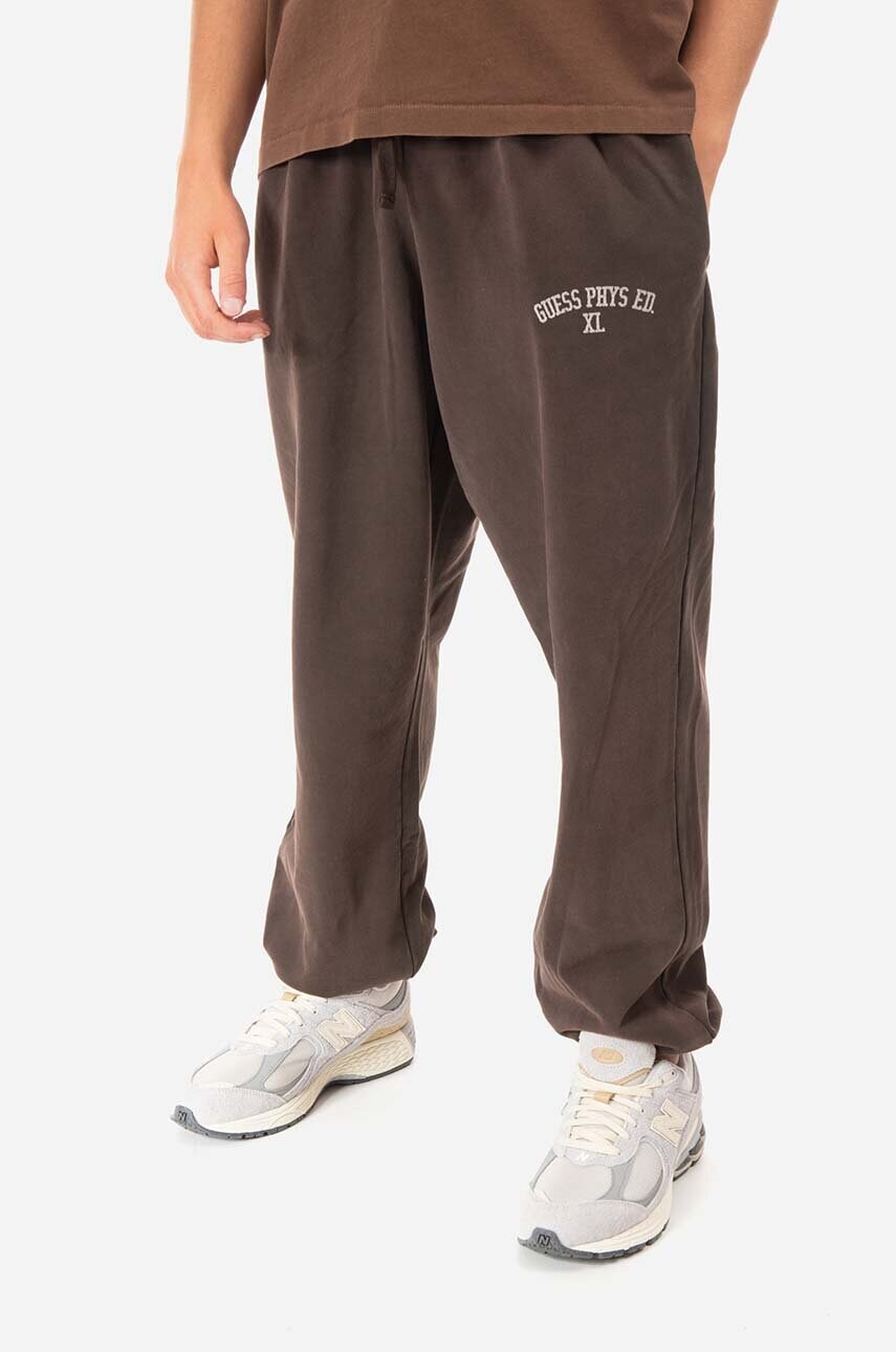 Бавовняні спортивні штани Guess колір коричневий однотонні M2BQ10.KBB40-G1CG