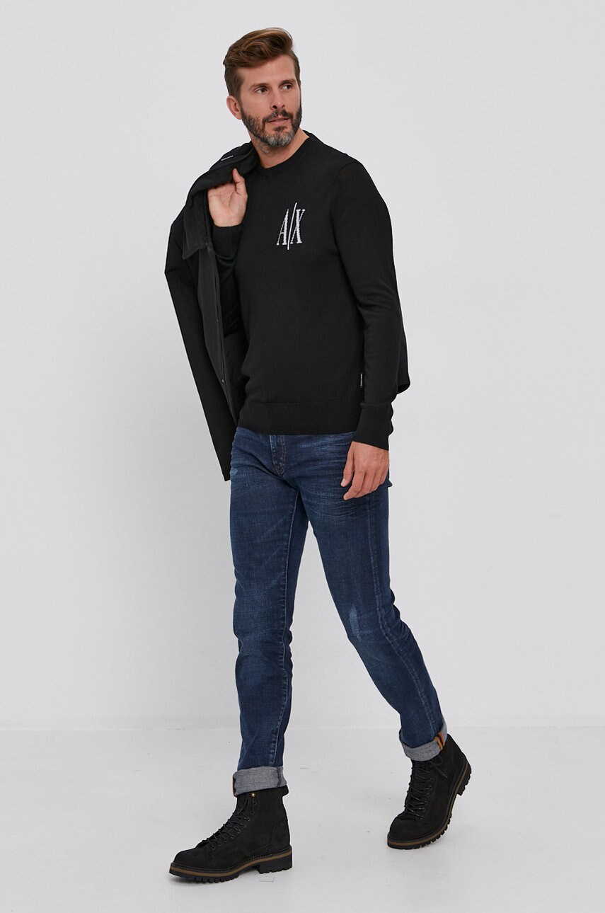 Вовняний светр Armani Exchange чоловічий колір чорний легкий