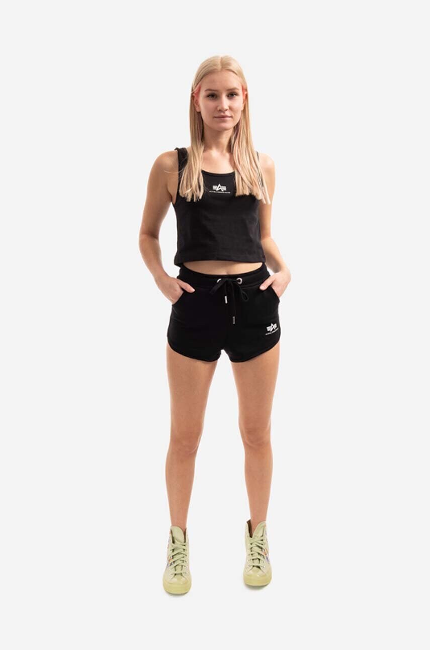 Шорти Alpha Industries Basic жіночі колір чорний з принтом середня посадка 116054.03-black