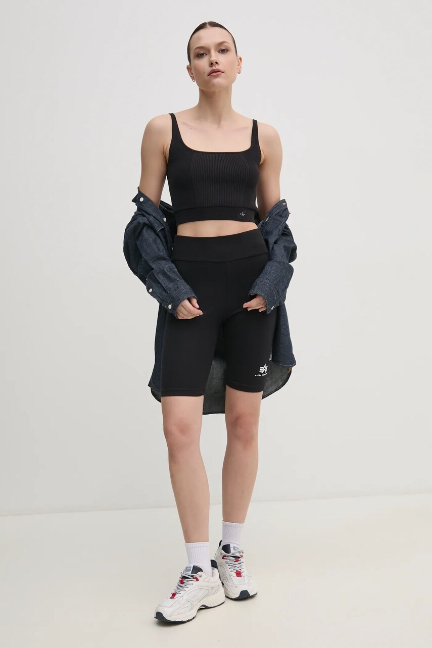 Шорти Alpha Industries жіночі колір чорний однотонні висока посадка 116052.03-black