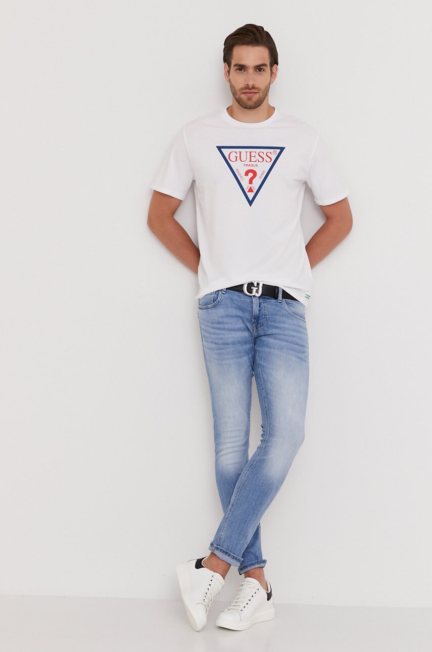Футболка Guess чоловіча колір білий з принтом