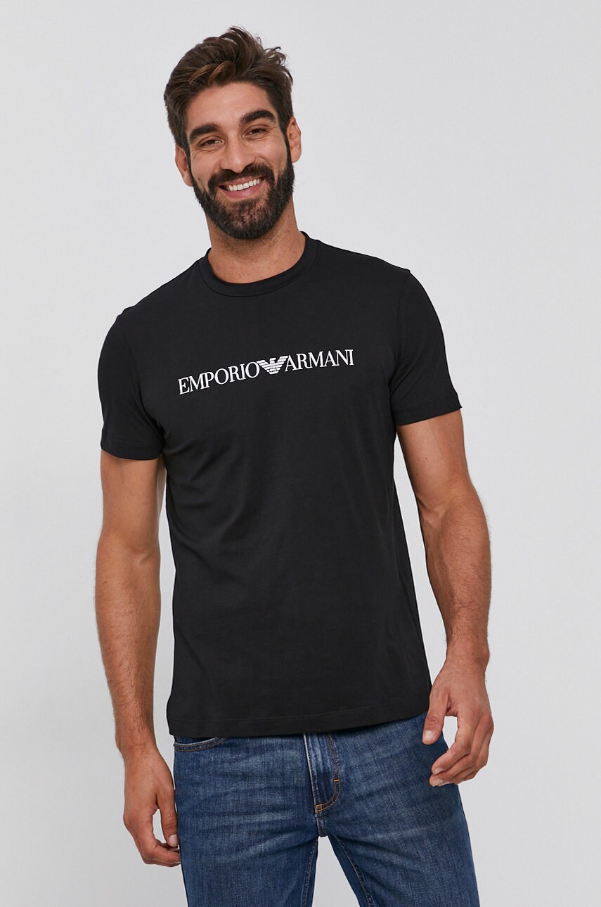 Бавовняна футболка Emporio Armani колір чорний з принтом