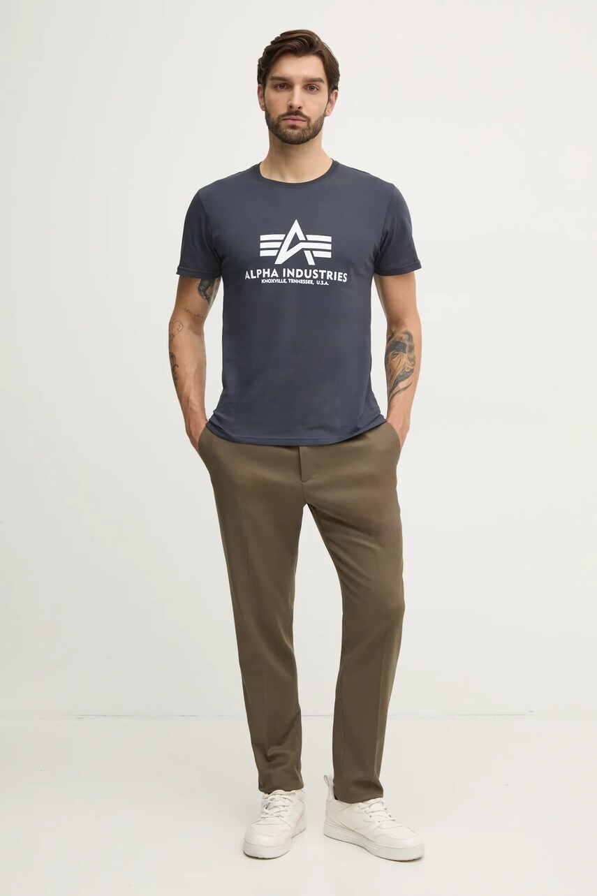 Бавовняна футболка Alpha Industries Basic колір синій з принтом 100501.02-navy