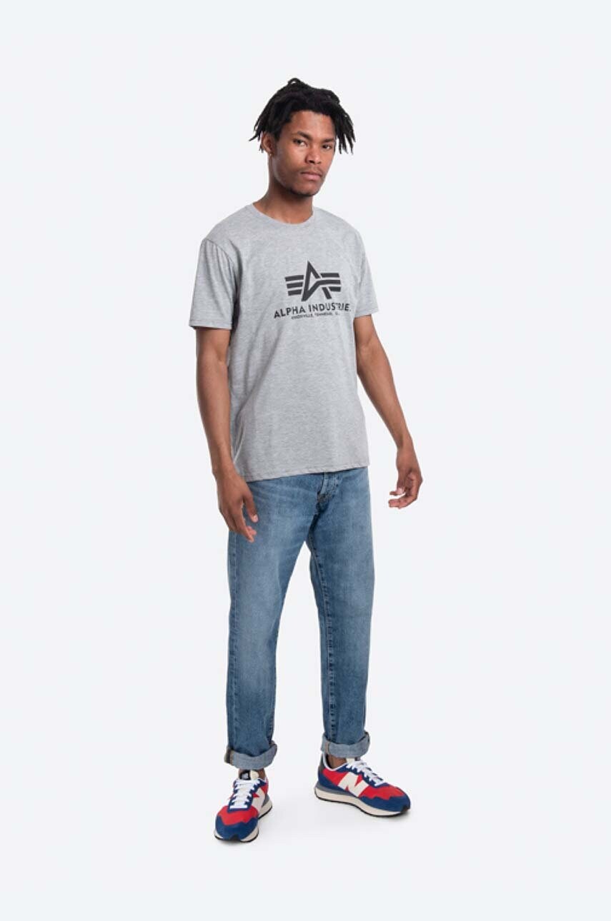 Бавовняна футболка Alpha Industries Basic колір сірий з принтом 100501.17-grey