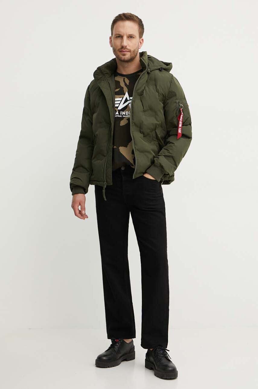 Бавовняна футболка Alpha Industries Basic колір зелений візерунок 100501C.408-green