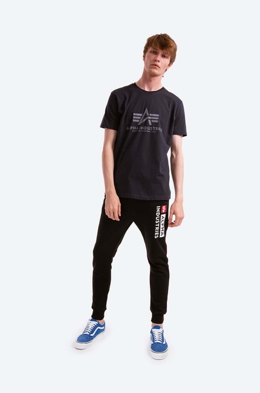 Бавовняна футболка Alpha Industries Basic колір синій з принтом 100501.07-navy