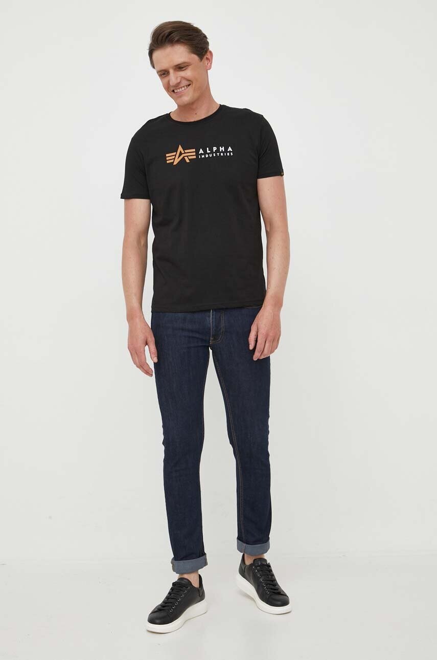 Бавовняна футболка Alpha Industries колір чорний з принтом 118502.03-black