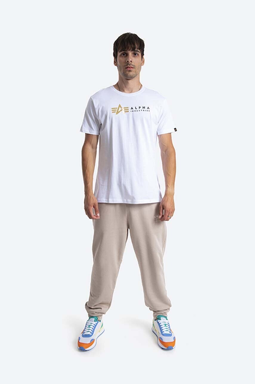 Бавовняна футболка Alpha Industries Koszulka Alpha Industries Label 118502FP 09 колір білий з принтом 118502FP.09-white
