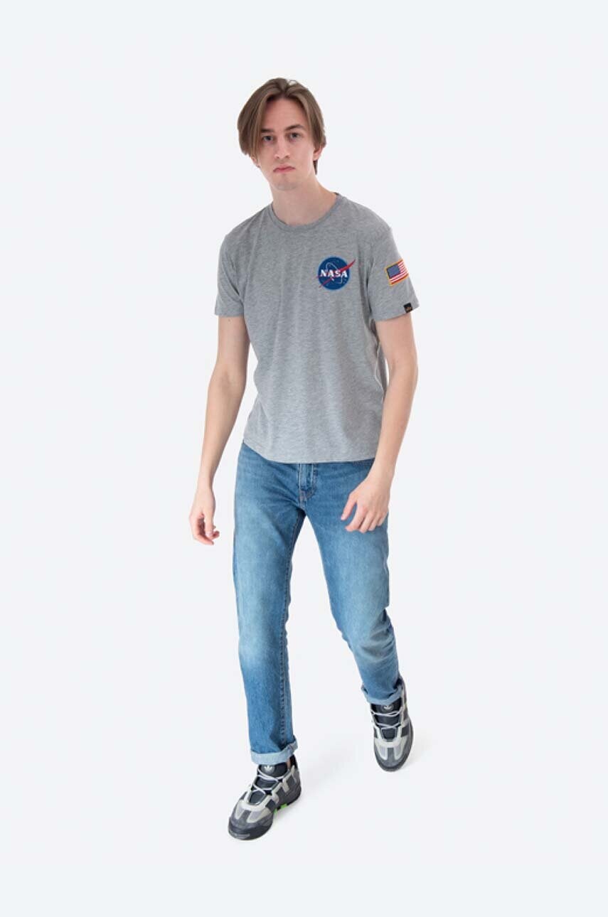 Бавовняна футболка Alpha Industries Koszulka Alpha Industries 176507 17 колір сірий з принтом 176507.17-grey