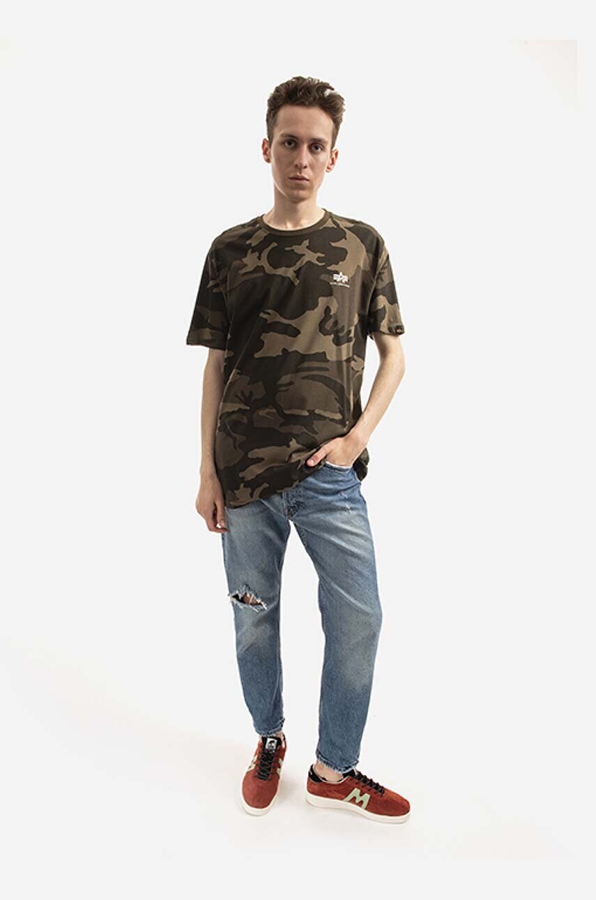 Бавовняна футболка Alpha Industries чоловічий колір зелений візерунок 188505C.239-green