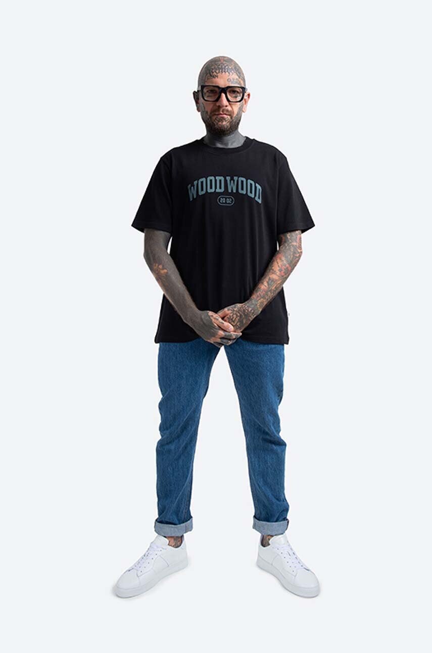 Бавовняна футболка Wood Wood Bobby IVY T-shirt колір чорний з принтом 12135703.2489-GREYMEL