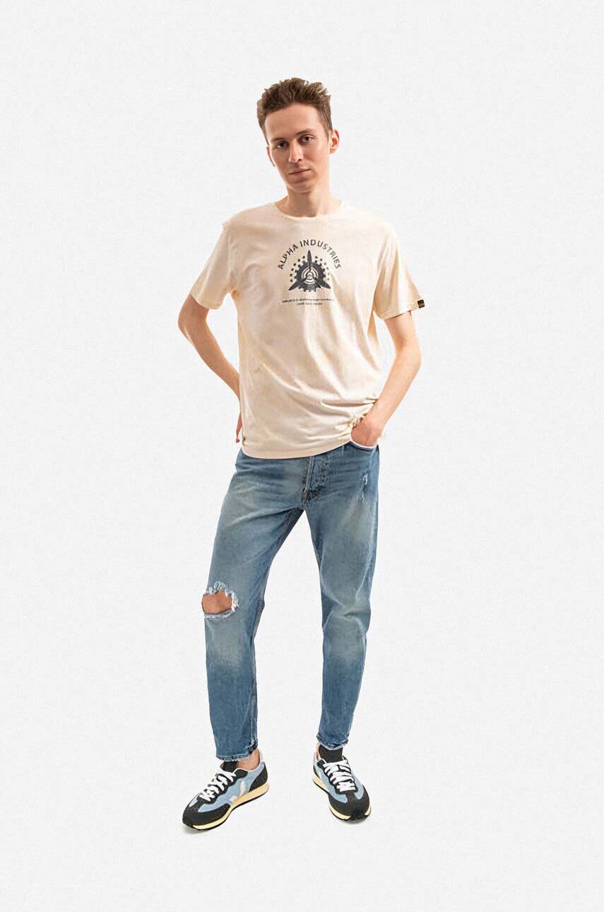 Бавовняна футболка Alpha Industries колір бежевий з принтом 106515.136-cream