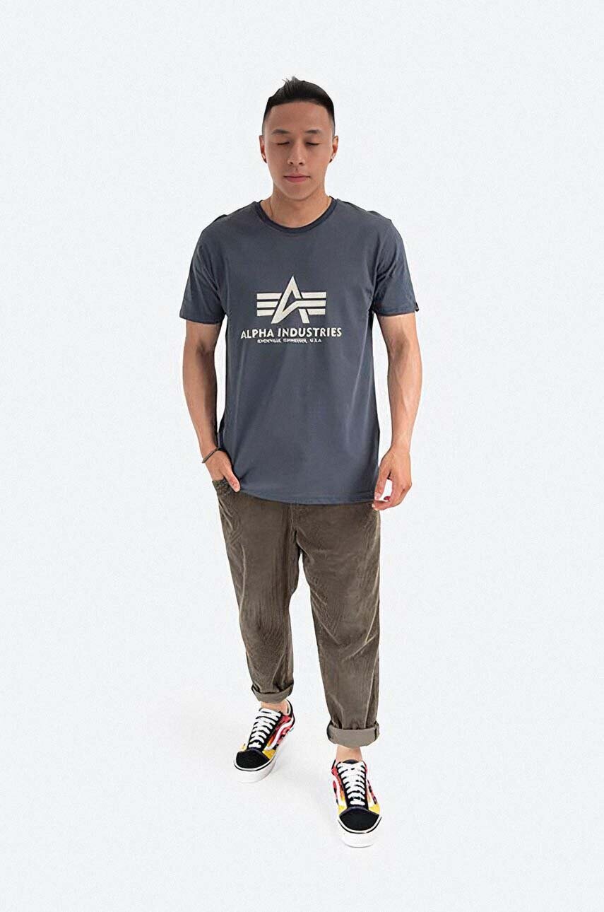 Бавовняна футболка Alpha Industries колір сірий з принтом 100501.136-grey