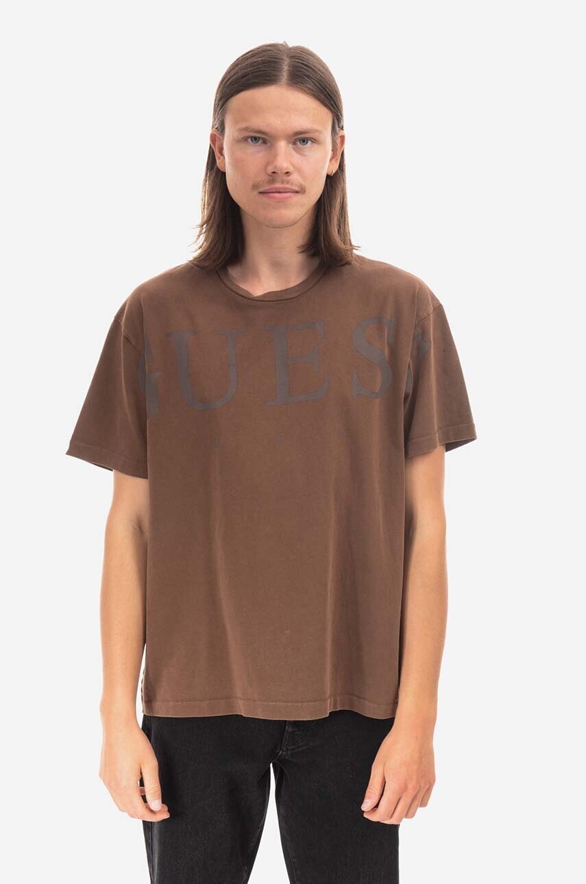 Бавовняна футболка Guess колір коричневий візерунок M2BI05.KBB50-A118