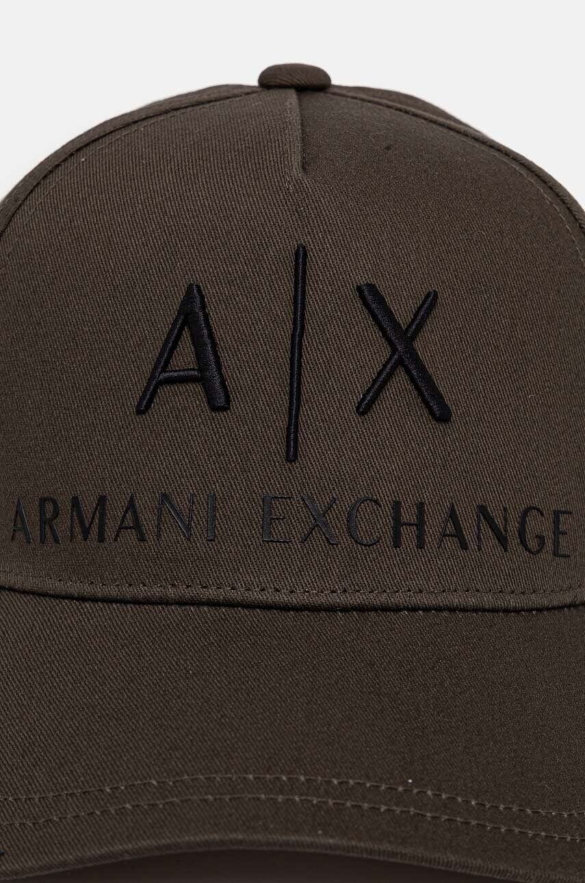 Бавовняна шапка Armani Exchange колір зелений з аплікацією