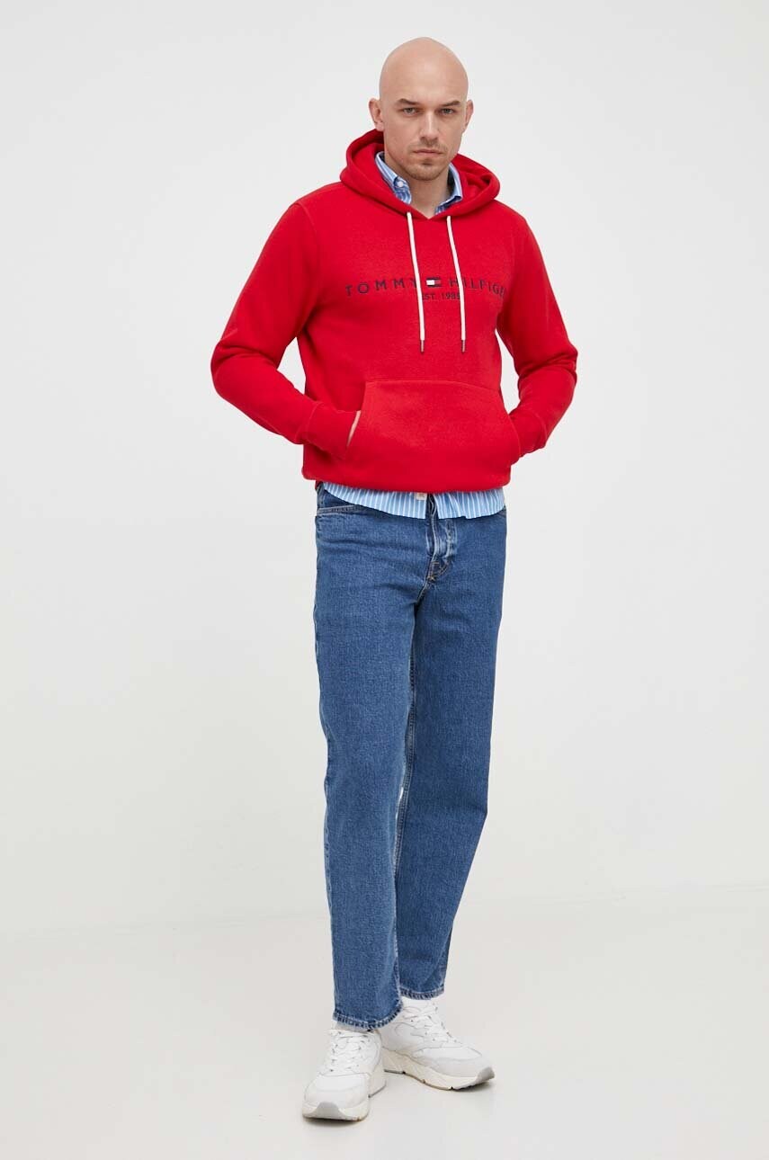 Кофта Tommy Hilfiger чоловіча колір червоний з капюшоном з аплікацією