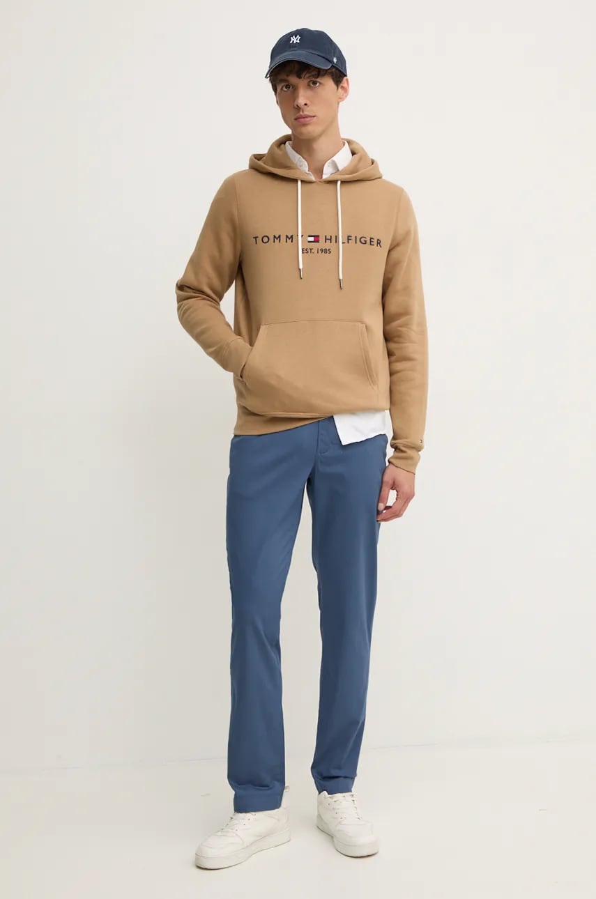 Кофта Tommy Hilfiger чоловіча колір бежевий з капюшоном з аплікацією
