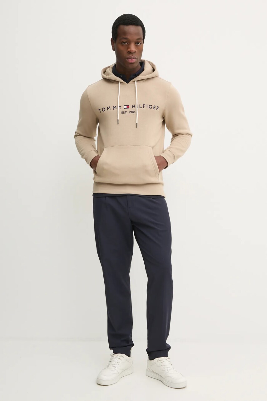 Кофта Tommy Hilfiger чоловіча колір бежевий з капюшоном з аплікацією