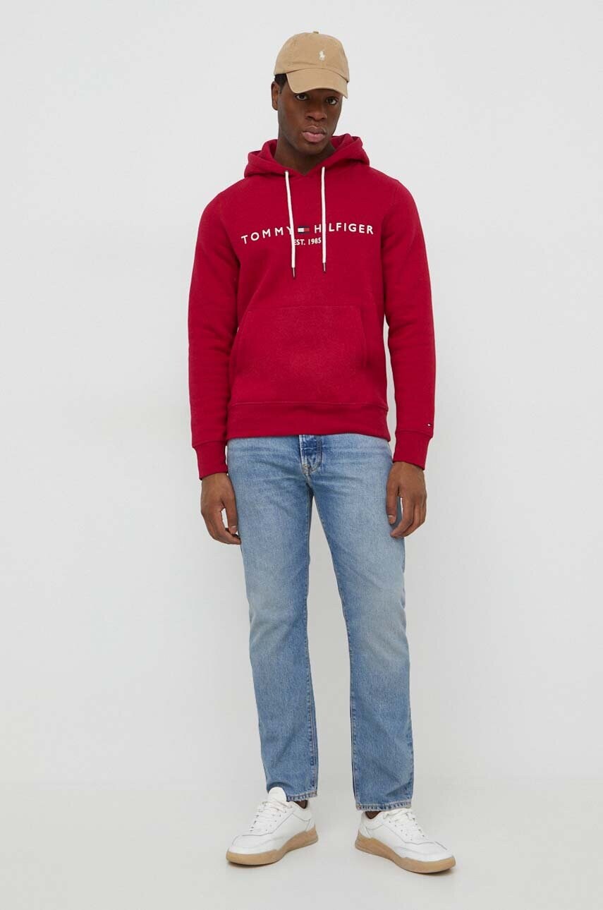 Кофта Tommy Hilfiger чоловіча колір бордовий з капюшоном з аплікацією