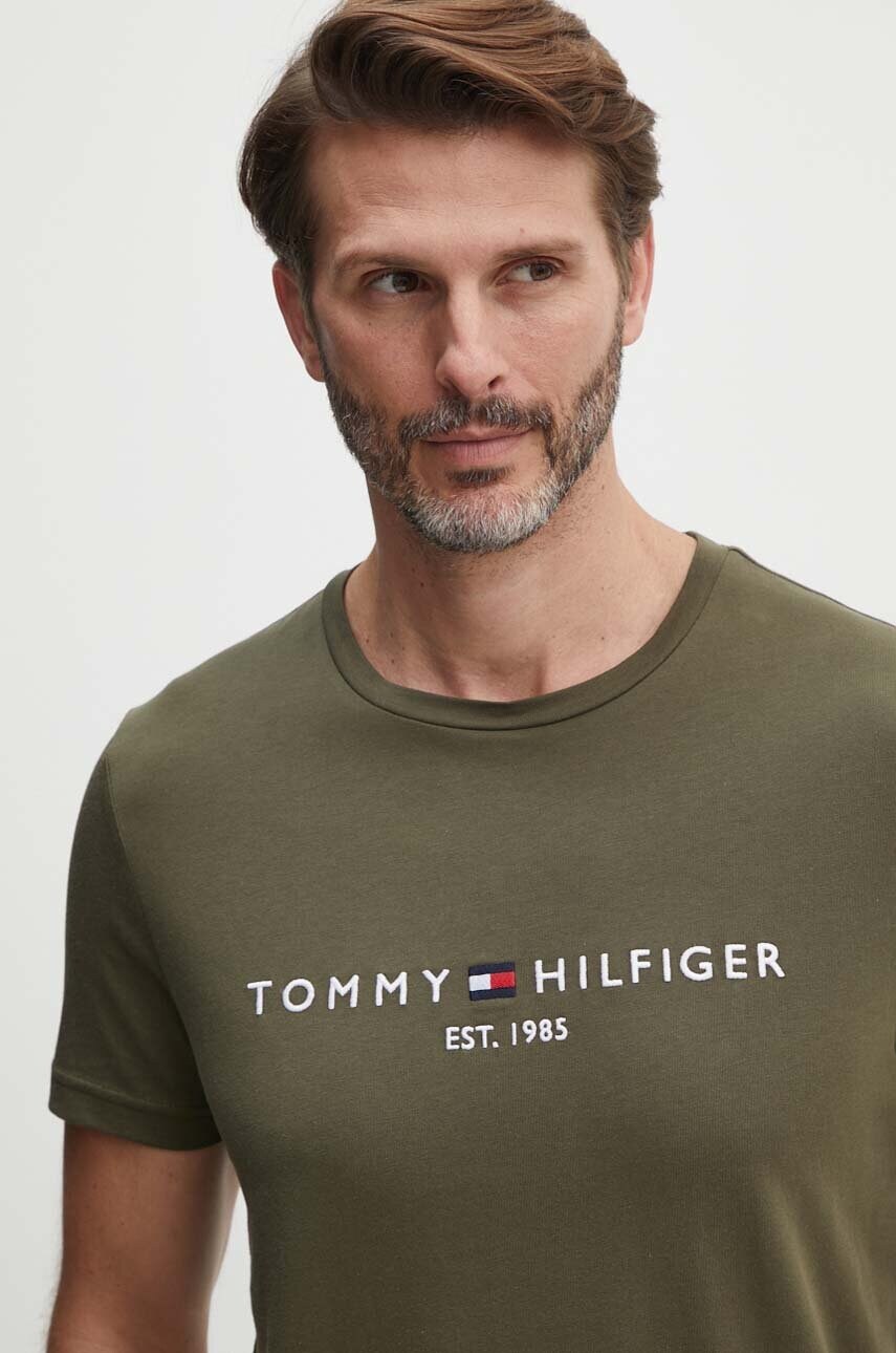 Бавовняна футболка Tommy Hilfiger чоловічий колір зелений з аплікацією
