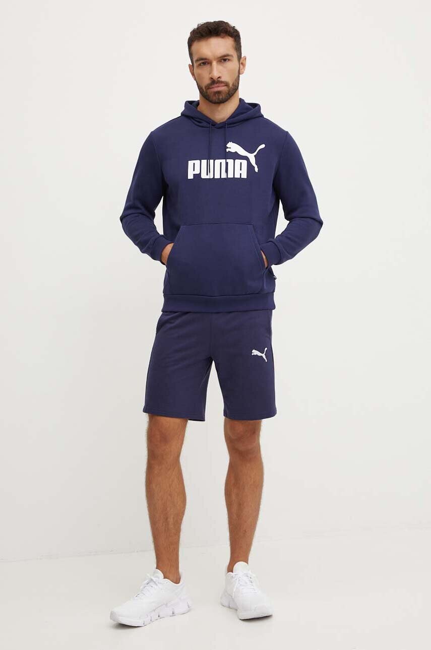 Кофта Puma чоловіча колір синій з капюшоном з принтом